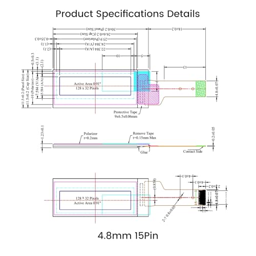 elecsung 2PCS OLED LCD Display Module, 0.91" 4 Wire SPI Serial OLED Screen Driver,128x32 3.3V ~ 4.2V for Ledger Nano S (15Pin Blue Light, 2pcs) - Image 4