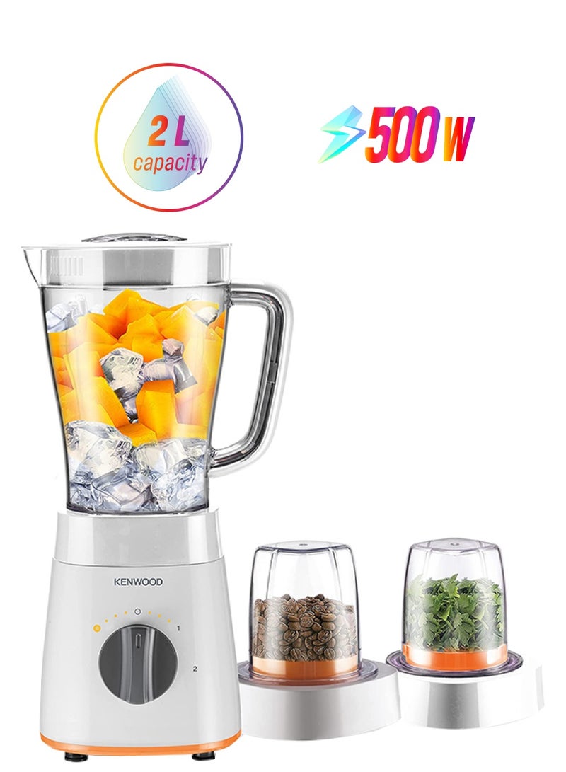 كينوود خلاط، 500 واط، 2 لتر، مطحنة متعددة الأستخدام، مفرمة، سرعتان، BLP15.360WH، أبيض 2 L 500 W BLP15.360WH أبيض - Image 1