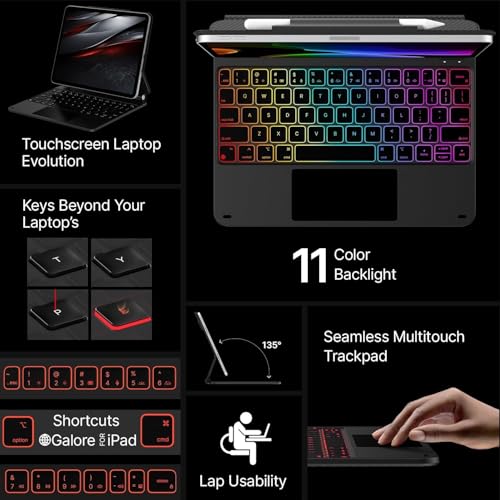 typecase Edge for iPad Air 11 (M4 2026/ M3 2025/ M2 2024), Air 5th/4th & Pro 11 (4th/3rd/2nd/1st), 11-Color Backlit & Touchpad,Magic Floating Keyboard (NOT for 10th/A16/Pro 11 (M5/M4)-Carbon Fiber26 - Image 4