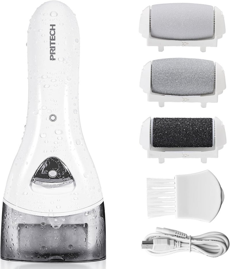 pritech Electric Hard Skin Remover Foot Callus Remover Electric Foot File Rechargeable Dead Skin Remover for Feet Electric Pedicure Kit Proffessinal Feet Care with 3 Roller Heads 1 Cleaning Brush USB Cord - Image 1