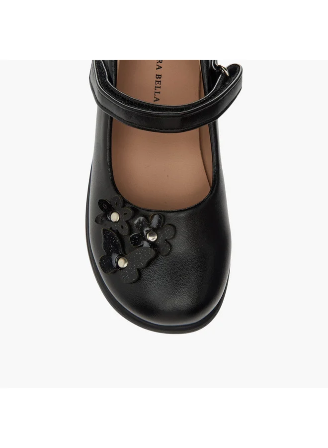 Flora Bella By Shoexpress Girls Applique Detail School Shoes with Hook and Loop Closure