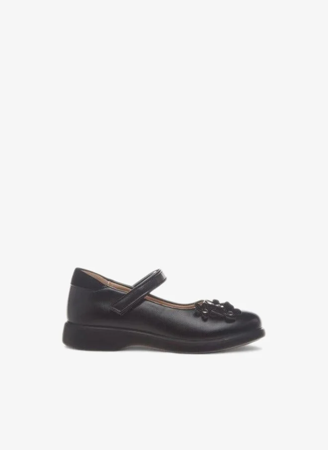 Flora Bella By Shoexpress Girls Applique Detail School Shoes with Hook and Loop Closure