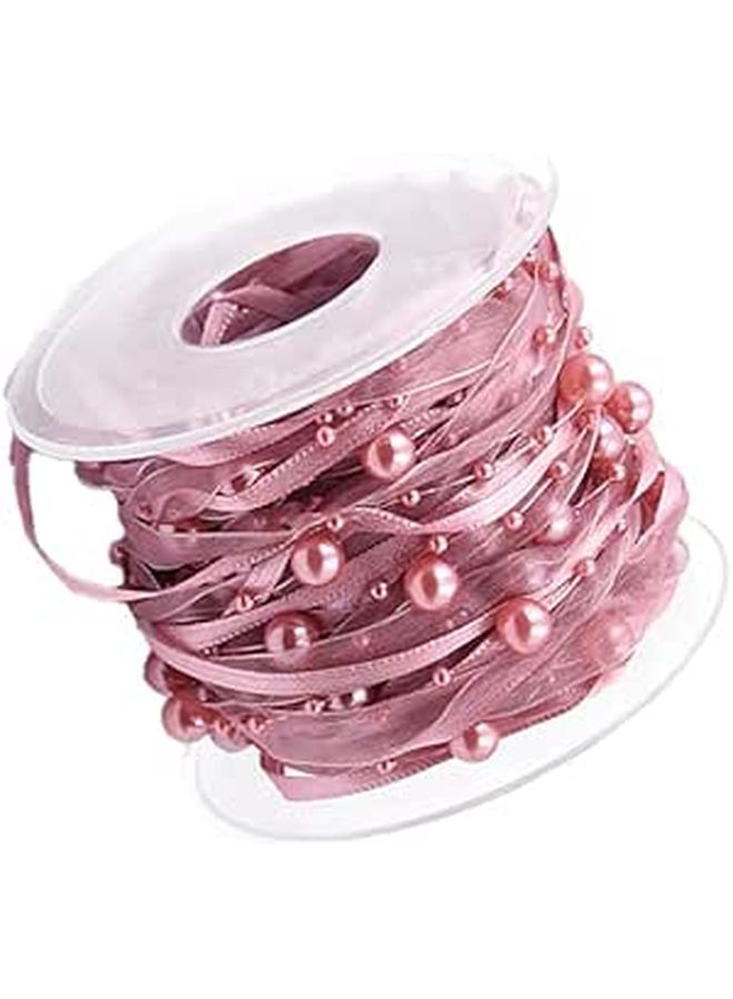 Pink Long Lasting Wedding Beaded Ribbon 1 Roll For Bouquet Party Decoration - Image 1
