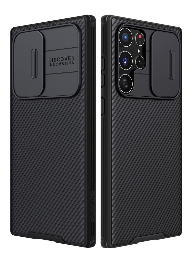 جراب لهاتف Samsung Galaxy S22 Ultra مقاس 6.8 بوصة مع غطاء كاميرا منزلق جراب أنيق رفيع مع ظهر من البولي كربونات المقاوم للصدمات أنيق ومقاوم للتآكل ومقاوم للماء والزيت باللون الأسود - Image 1