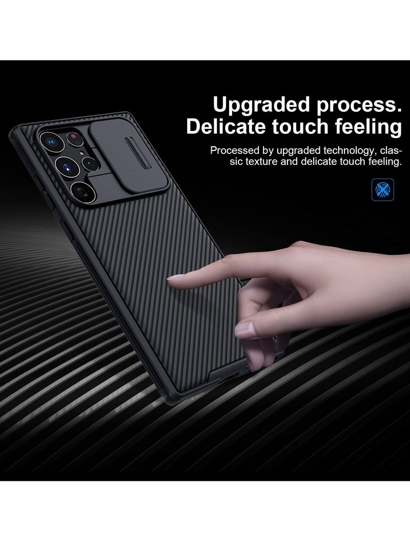جراب لهاتف Samsung Galaxy S22 Ultra مقاس 6.8 بوصة مع غطاء كاميرا منزلق جراب أنيق رفيع مع ظهر من البولي كربونات المقاوم للصدمات أنيق ومقاوم للتآكل ومقاوم للماء والزيت باللون الأسود - Image 4