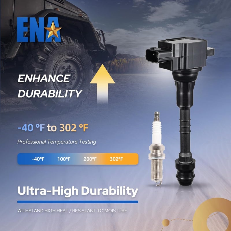 ENA Set of 4 Spark Plugs and 4 Ignition Coils for 2002-2006 Nissan Sentra 1.8L DOHC - Image 3