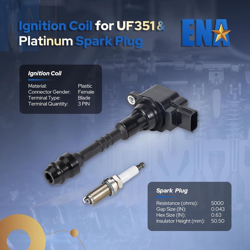 ENA Set of 4 Spark Plugs and 4 Ignition Coils for 2002-2006 Nissan Sentra 1.8L DOHC - Image 2