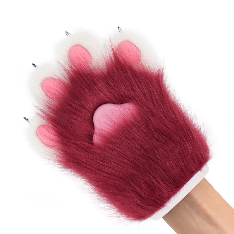 hbbhml Faux Fur Plush Furry Cat Claw Gloves Fursuit Animal Fox Paws Mittens Halloween Cosplay Costume Accessories for Adult - Image 2