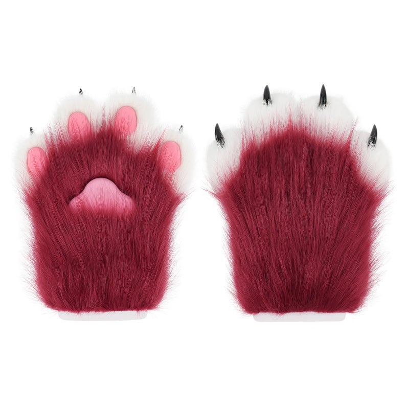 hbbhml Faux Fur Plush Furry Cat Claw Gloves Fursuit Animal Fox Paws Mittens Halloween Cosplay Costume Accessories for Adult - Image 1