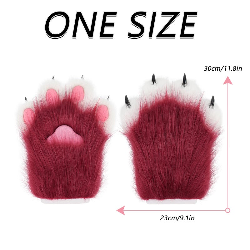 hbbhml Faux Fur Plush Furry Cat Claw Gloves Fursuit Animal Fox Paws Mittens Halloween Cosplay Costume Accessories for Adult - Image 3
