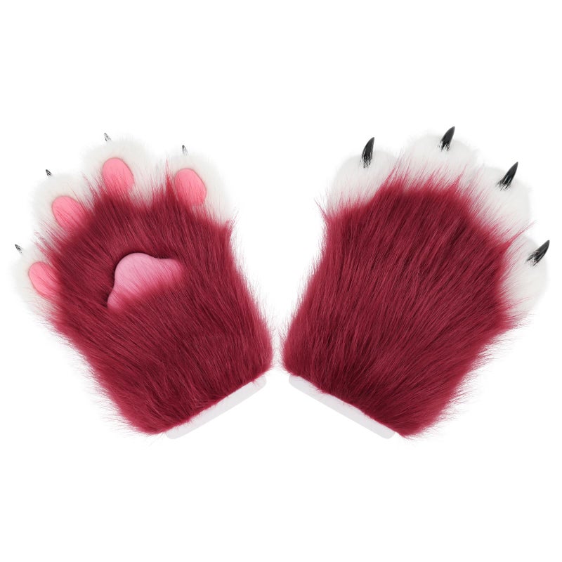hbbhml Faux Fur Plush Furry Cat Claw Gloves Fursuit Animal Fox Paws Mittens Halloween Cosplay Costume Accessories for Adult - Image 4