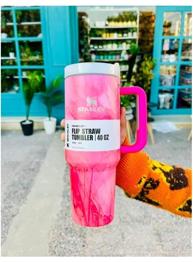 ستانلي كوب ستانلي كوينشر H2.0 فلو ستيت معزول بتفريغ الهواء من الستانلس ستيل مع غطاء وماصة للمياه والشاي المثلج او القهوة والسموذي واكثر ذلك 40 اونصة/ 1.18 لتر لون بينك رخامي - Image 2