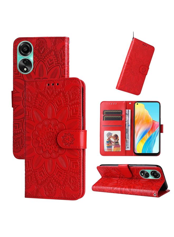 اس-توب جراب لهاتف OPPO A78 4G مصنوع من الجلد المنقوش بنقشة عباد الشمس - Image 1