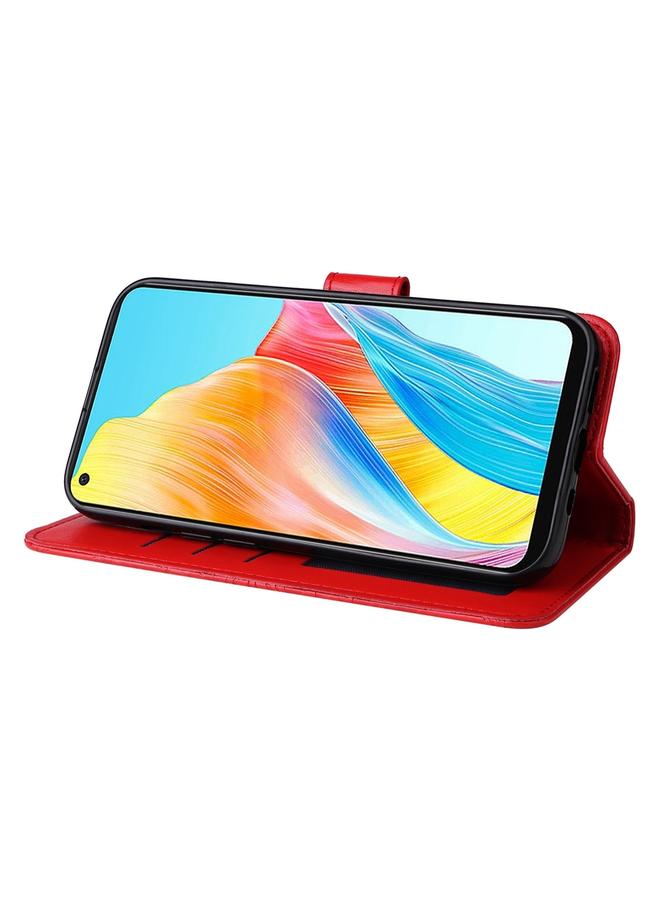 اس-توب جراب لهاتف OPPO A78 4G مصنوع من الجلد المنقوش بنقشة عباد الشمس - Image 5