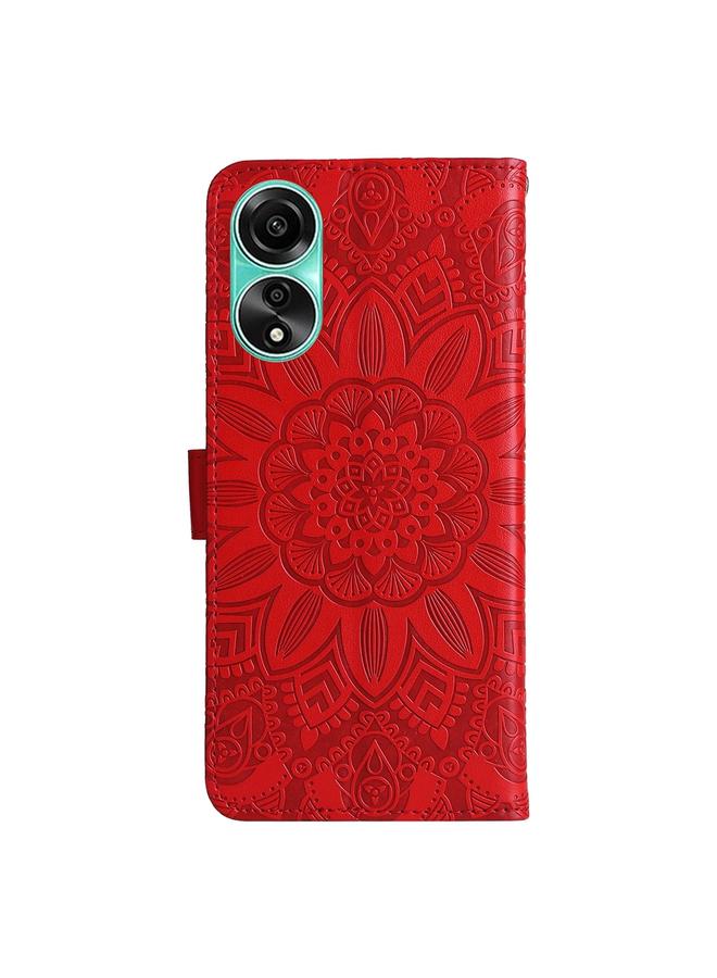 اس-توب جراب لهاتف OPPO A78 4G مصنوع من الجلد المنقوش بنقشة عباد الشمس - Image 3