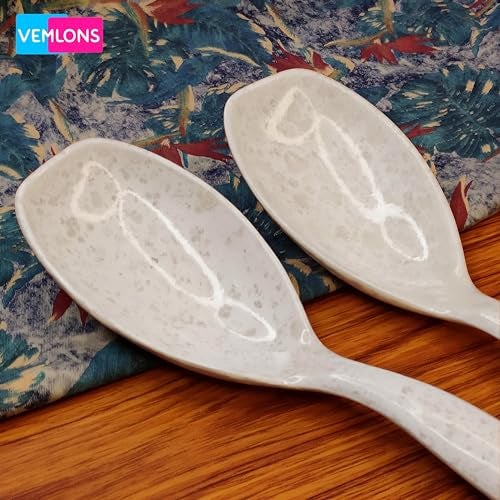 Vemlons Serving Spoon/Long Handle Melamine Serving Spoon Set of 2 Pieces/Cutlery Set/Serving Spoons Set/Serving Set (White) - Image 2