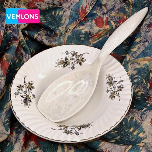 Vemlons Serving Spoon/Long Handle Melamine Serving Spoon Set of 2 Pieces/Cutlery Set/Serving Spoons Set/Serving Set (White) - Image 4