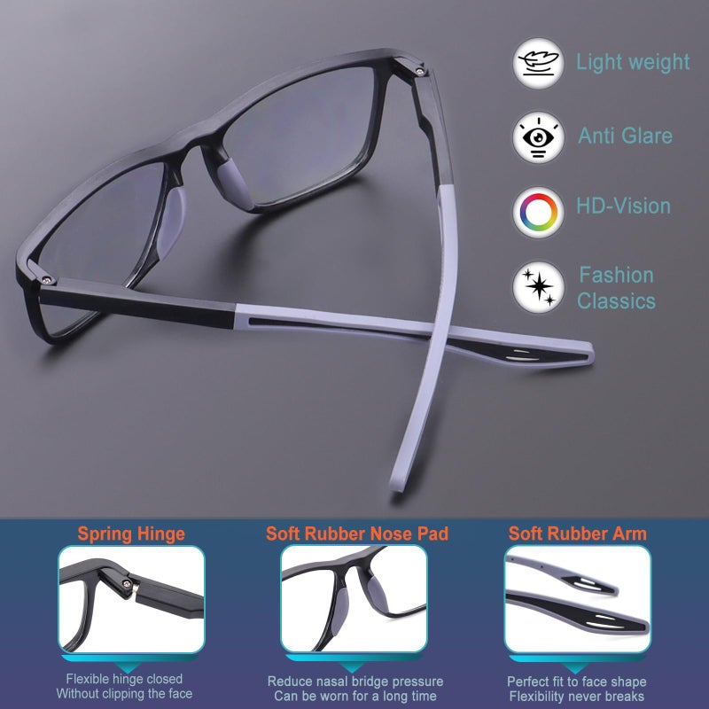 Bloexclu 4 Pack Progressive Multifocus Reading Glasses For Men Women Tr90 Sports Style Anti-Blue Light Computer Readers (Black & Blue & Grey & Transparent  4  X) - Image 4