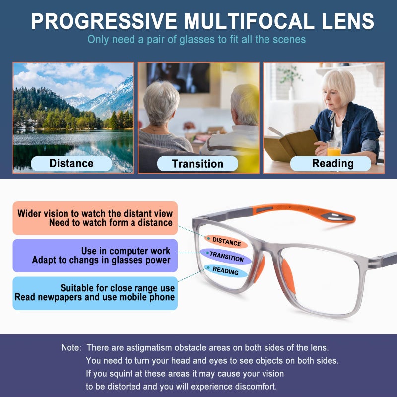 Bloexclu 4 Pack Progressive Multifocus Reading Glasses For Men Women Tr90 Sports Style Anti-Blue Light Computer Readers (Black & Blue & Grey & Transparent  4  X) - Image 5