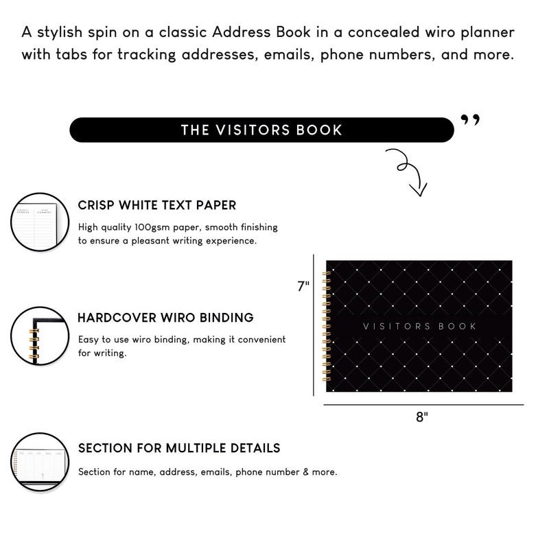 CHAARPAI Visitor Book – 8 x 12 Inches | Black Diamond Wire Bound Guest Register for Hotels, Offices, Exhibitions, Boutiques & Business Use | Medium Size Visitor Log Book for Reception & Front Desk - Image 2