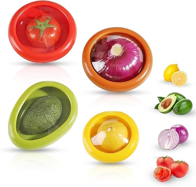 4PCS FRUIT AND VEGETABLE STORAGE CONTAINERS FOR REFRIGERATOR REUSABLE FOOD CONTAINERS AIRTIGHT VEGGIE CRISPER SEALED BOX SAVER FRESH KEEPER FOR CUT LEMON SLICED ONION