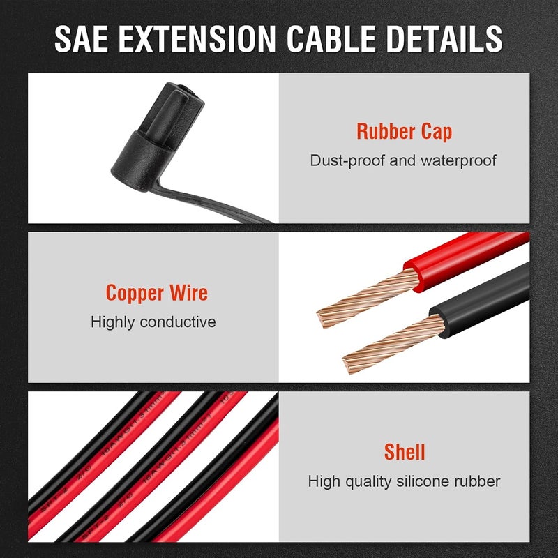 Magic Mask 12FT 16AWG SAE Extension Cable, SAE Connector Cable Quick Disconnect Connector 16AWG, for Automotive, Solar Panel Panel Plug - Image 5