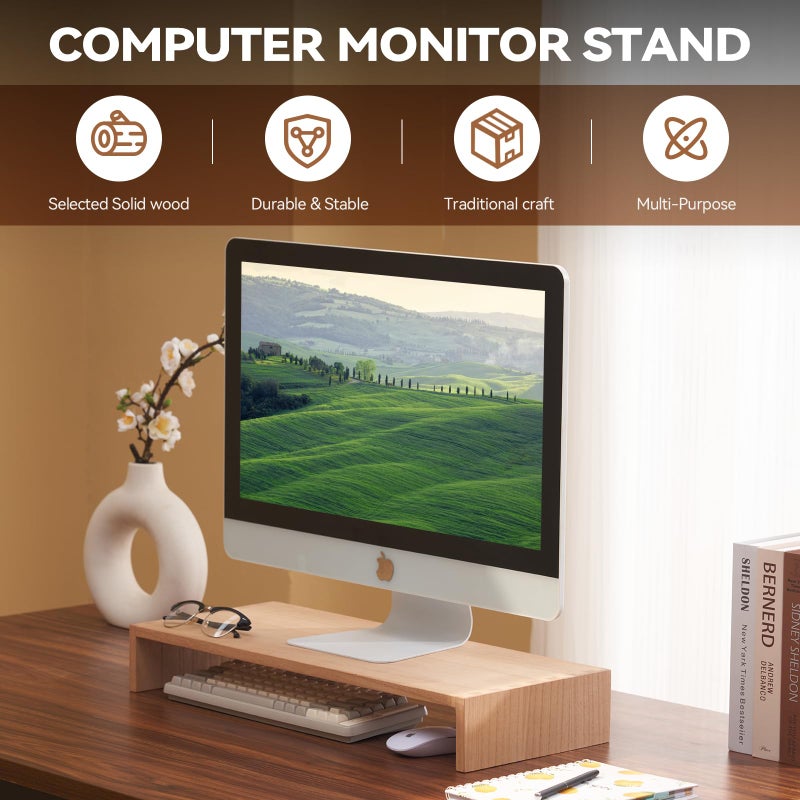 KIRIGEN Wooden Computer Stand - Monitor Arms, Laptop & TV Stand - Workspace Platform (59, Natural) - Image 2