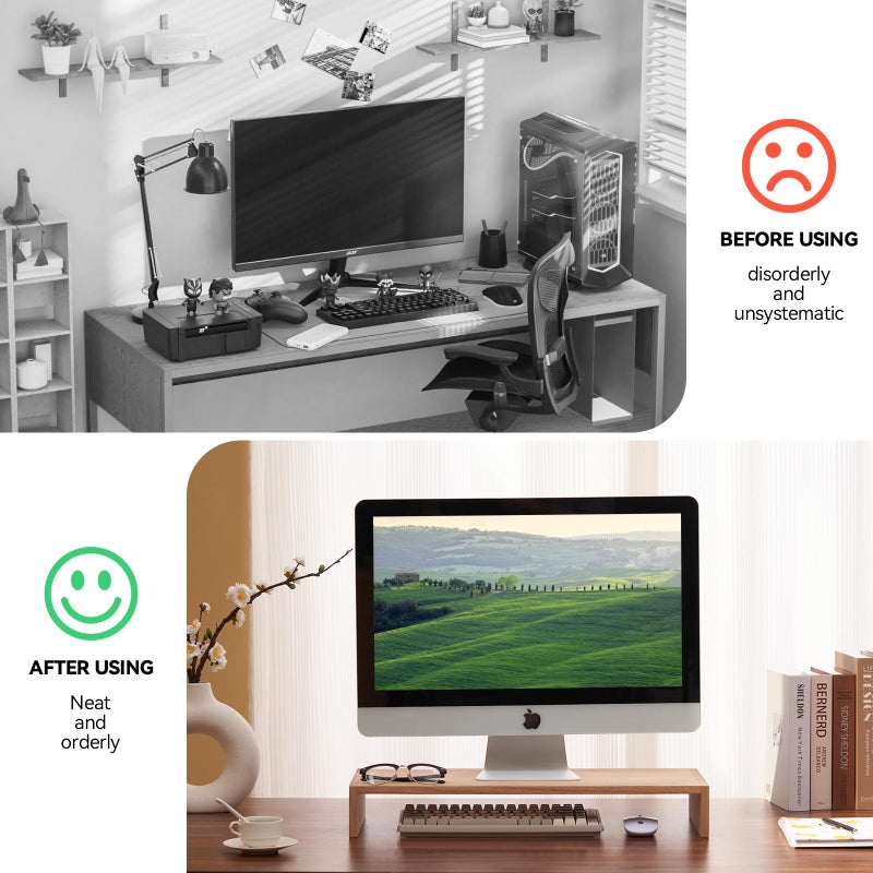 KIRIGEN Wooden Computer Stand - Monitor Arms, Laptop & TV Stand - Workspace Platform (59, Natural) - Image 3