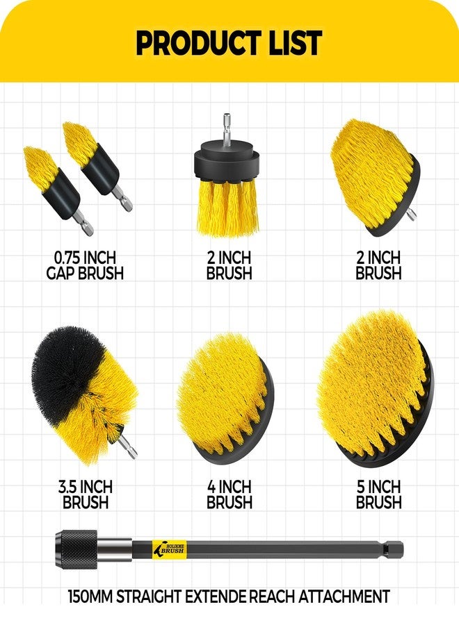 Holikme 8 Piece Drill Brush Attachments Set, Power Scrubber with Extend Long Attachment，Cleaning Supplies for Bathtub, Shower, Grout, Tile(Yellow) - Image 2
