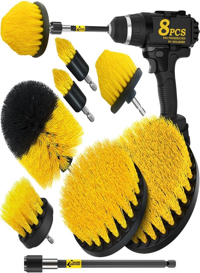 Holikme 8 Piece Drill Brush Attachments Set, Power Scrubber with Extend Long Attachment，Cleaning Supplies for Bathtub, Shower, Grout, Tile(Yellow) - Image 1
