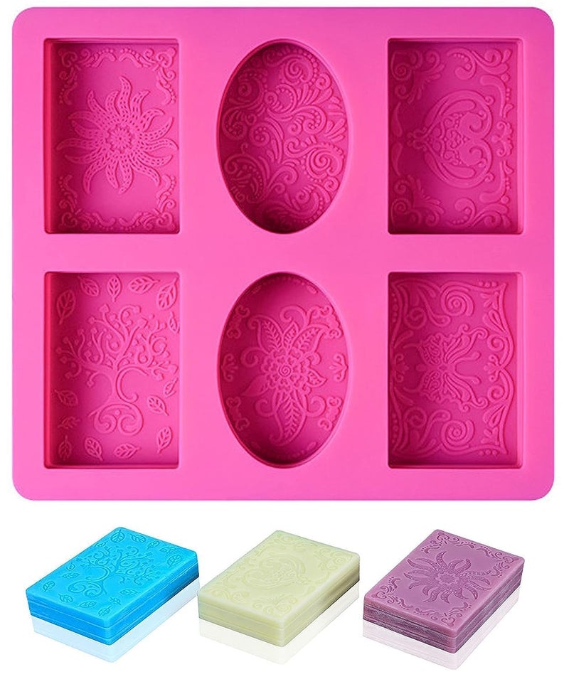 MoldBerry Silicone Soap Mold Multicolor 6 Cavity RectangleOval Shape Soap Moulds for Soap Making Soap Making Kit Soap Base Mould for Soap Bar Resin Chocolate Cheesecakes Multicolor PK1