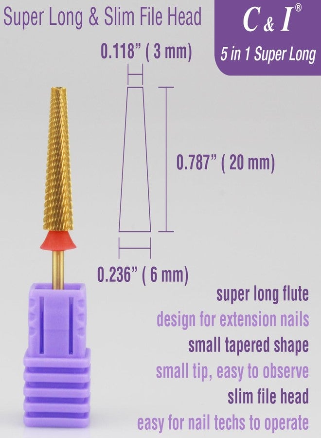 C & I C&I 5 in 1 Nail Drill Bit Super Long Slim Efile Professional Nail Bits Nail Tech Must Have for Extension Nails Acrylic Powder Hard Gel Nail Tip Cuticle Remover Nail Supplies (Fine -F) - Image 2