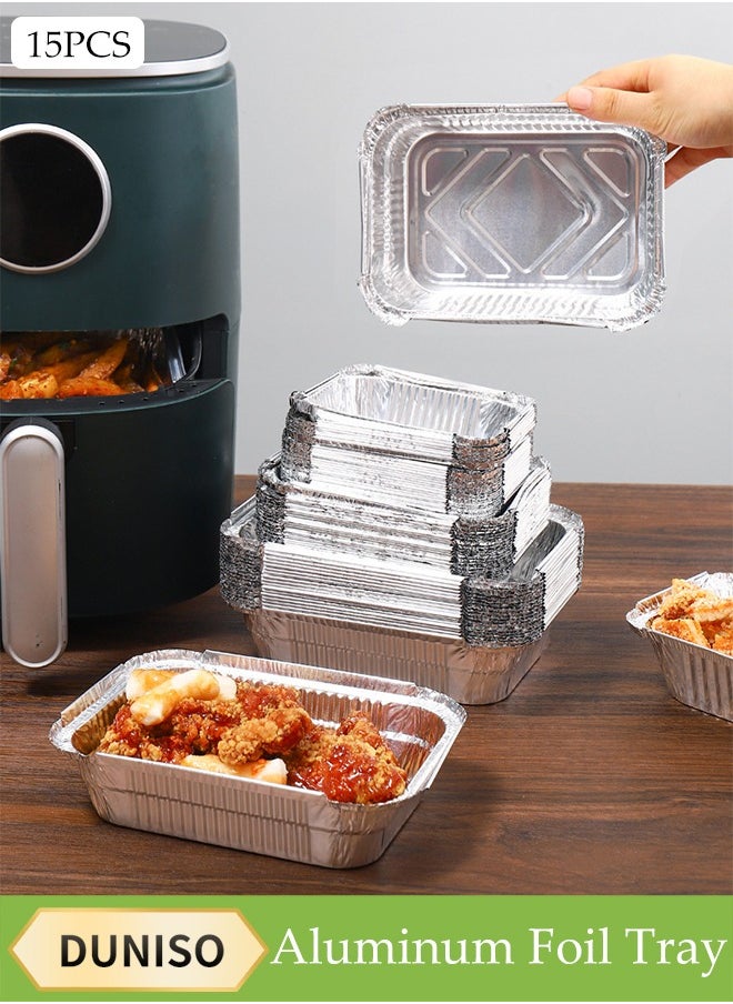 DUNISO 15 Pcs Aluminum Foil Tray, Disposable Aluminium Rectangle Containers, Oil Resistant Aluminum Foil Tin Box, Heat Resistant And Durable, Used For Cooking, Baking, Baking,700ml  - Image 1
