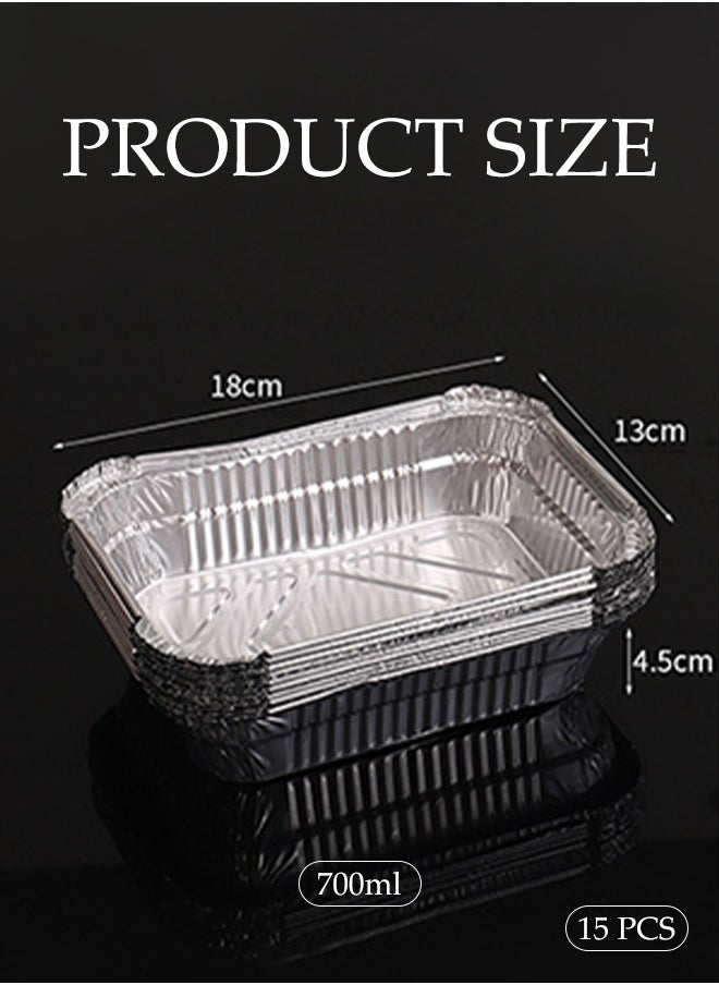 DUNISO - 15 Pcs Aluminum Foil Tray, Disposable Aluminium Rectangle Containers, Oil Resistant Aluminum Foil Tin Box, Heat Resistant And Durable, Used For Cooking, Baking, Baking,700ml - Image 1