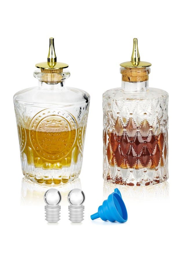 SuproBarware Bitters Bottle Set of 2，Glass Dasher Bottle, Decorative Bottle for Cocktail with Gold Dash Top - Image 1