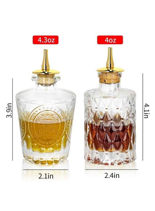 SuproBarware Bitters Bottle Set of 2，Glass Dasher Bottle, Decorative Bottle for Cocktail with Gold Dash Top - Image 2