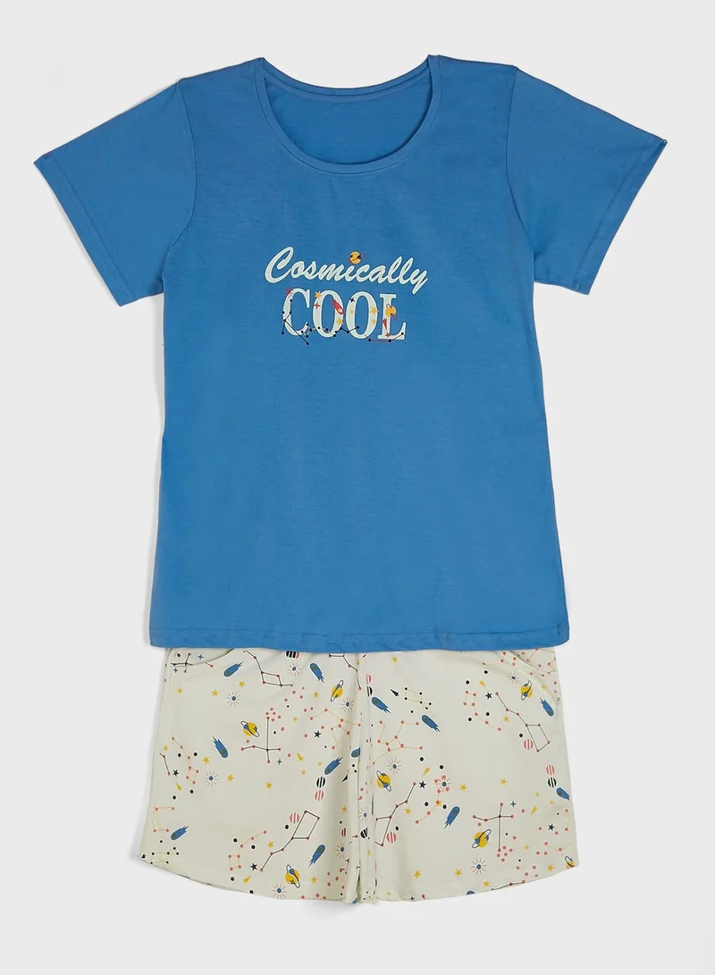 Clovia Quirky Text Top & Shorts Set - Cotton Rich