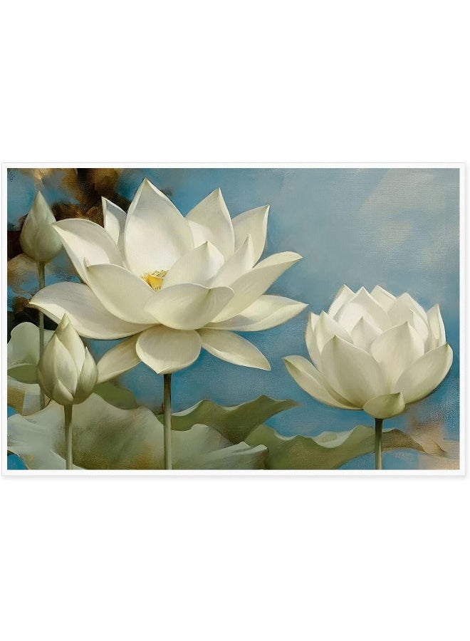Home Trove Oitrela Canvas Prints Wall Art For Home and Office Wall Decoration White Lotus Canvas Artwork Print Painting Picture Flowers Modern Abstract Unframe Wall Art for Living Room Bedroom Kitchen 08x12inch  - Image 1