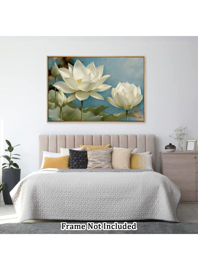Home Trove Oitrela Canvas Prints Wall Art For Home and Office Wall Decoration White Lotus Canvas Artwork Print Painting Picture Flowers Modern Abstract Unframe Wall Art for Living Room Bedroom Kitchen 08x12inch  - Image 5
