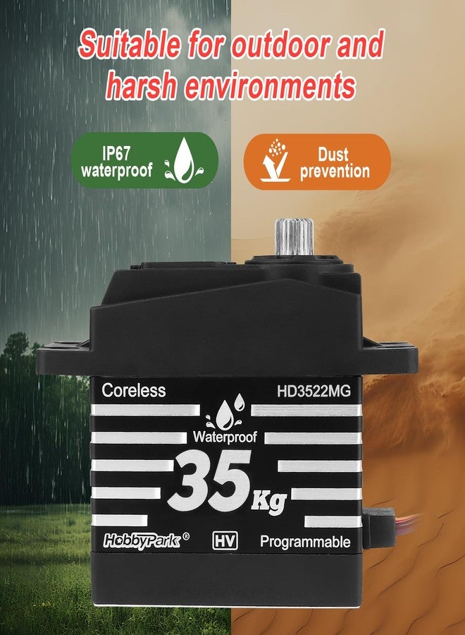 HobbyPark Waterproof 35KG High Torque Servo Motor Coreless Metal Gears Digital RC Steering Servo and 25T Servo Horn for 1/8 1/10 1/12 RC Crawler RC Trucks RC Cars Robots DIY 180° HV Fast, Powerful - Image 3