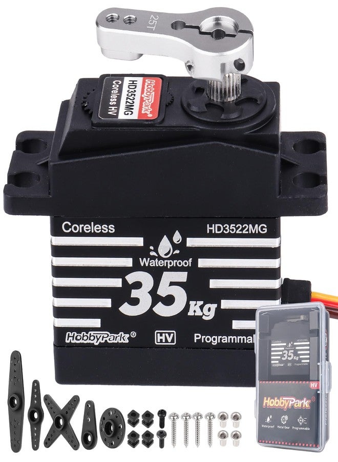 HobbyPark Waterproof 35KG High Torque Servo Motor Coreless Metal Gears Digital RC Steering Servo and 25T Servo Horn for 1/8 1/10 1/12 RC Crawler RC Trucks RC Cars Robots DIY 180° HV Fast, Powerful - Image 1