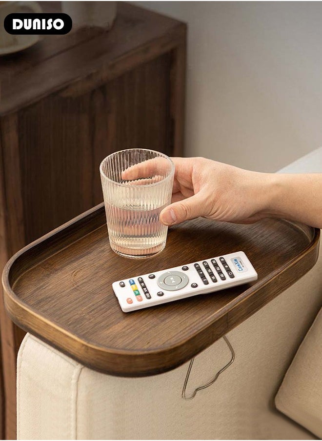 DUNISO - Bamboo Sofa Armrest Tray, Foldable Armrest Tray for Small Spaces, Portable Couch Armrest Table with Non-slip Base, Sofa Tray Table Clip for Wide Couches, TV Table and Side Tables for Eating Drinks Snacks Remote Control - Image 1