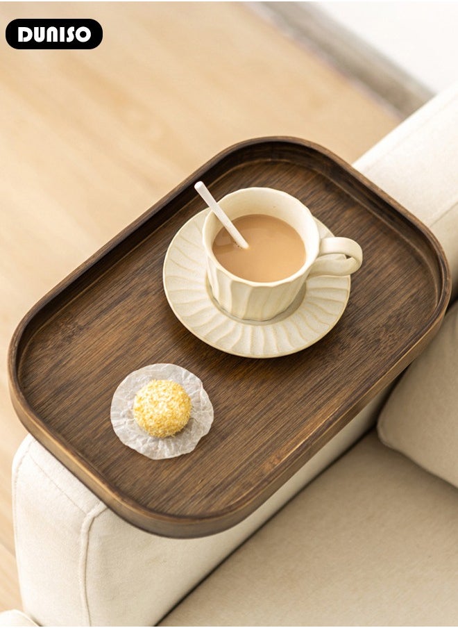 DUNISO - Bamboo Sofa Armrest Tray, Foldable Armrest Tray for Small Spaces, Portable Couch Armrest Table with Non-slip Base, Sofa Tray Table Clip for Wide Couches, TV Table and Side Tables for Eating Drinks Snacks Remote Control - Image 1