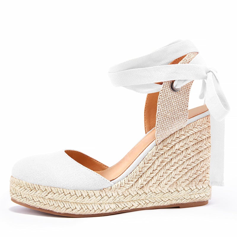 Ermonn Womens Espadrilles Wedge Sandals Platform Closed Toe Ankle Strap Lace Up Summer Shoes - Image 5