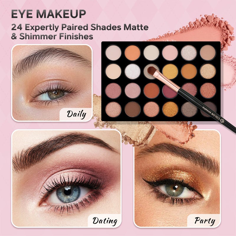 Color Nymph Beginner Makeup Kit For Teens With The Small Cosmetic Train Case Included 24-Colors Eyeshadow Palette Blushes Bronzer Highlighter Lipstick Brushes Mirror(Pink) - Image 5