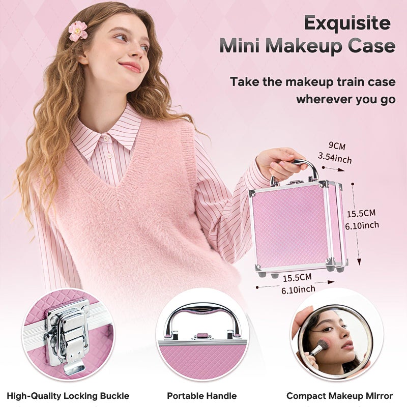 Color Nymph Beginner Makeup Kit For Teens With The Small Cosmetic Train Case Included 24-Colors Eyeshadow Palette Blushes Bronzer Highlighter Lipstick Brushes Mirror(Pink) - Image 3