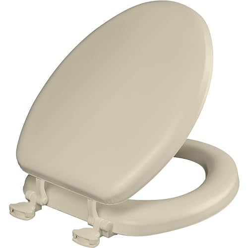 Mayfair Padded Toilet Seat, Cushioned Soft Vinyl over Wood Core Seat, Secure Hinges, Easy Clean, Made in USA, Elongated, Bone - Image 1