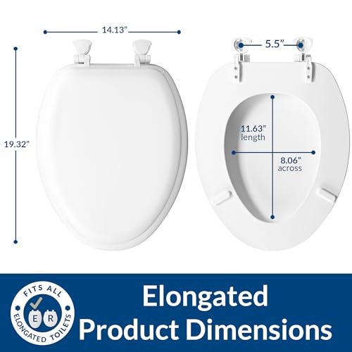 Mayfair Padded Toilet Seat, Cushioned Soft Vinyl over Wood Core Seat, Secure Hinges, Easy Clean, Made in USA, Elongated, Bone - Image 5