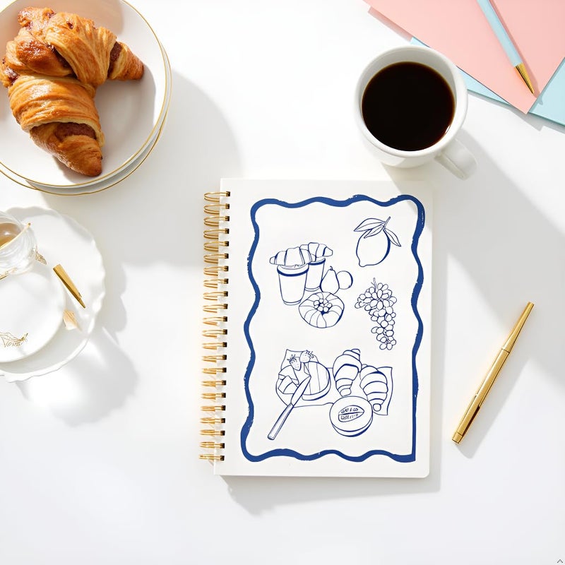 Pearhead Euro Breakfast Hardcover Spiral Notebook, 8x10 College-Ruled Lined Journal with Perforated Pages, 200 Pages for Planning, Work & School - Image 5