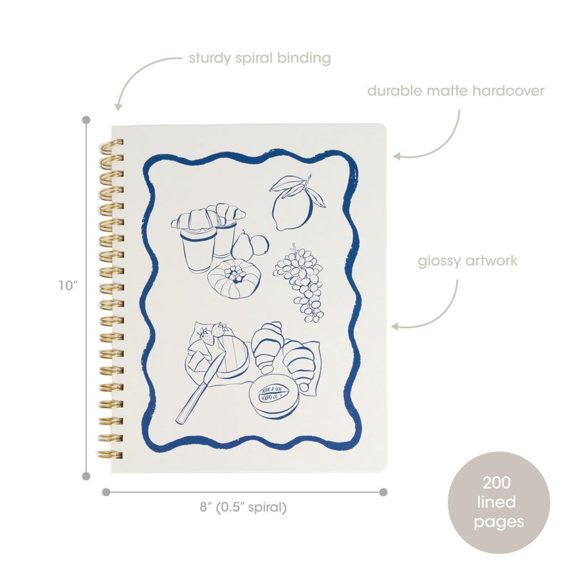 Pearhead Euro Breakfast Hardcover Spiral Notebook, 8x10 College-Ruled Lined Journal with Perforated Pages, 200 Pages for Planning, Work & School - Image 2